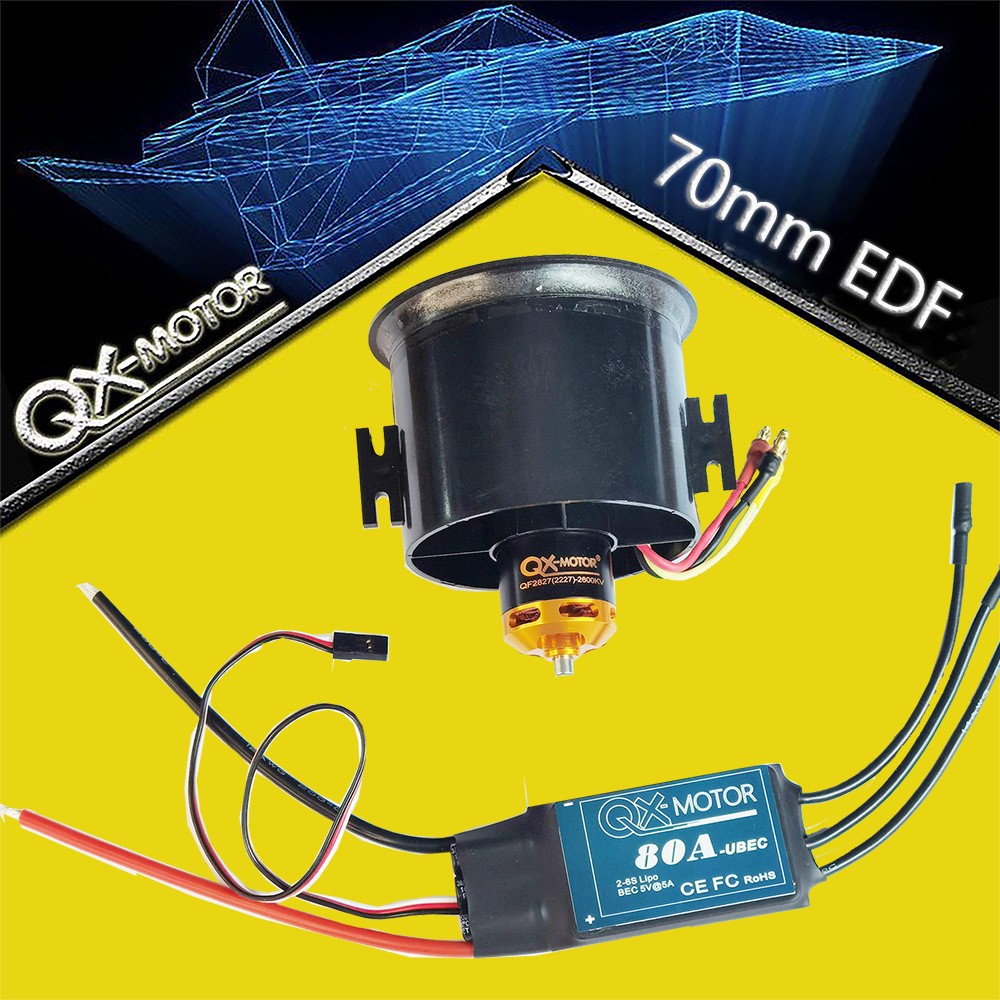 70mm edf 2827 brushless motor set with 80a esc qx motor